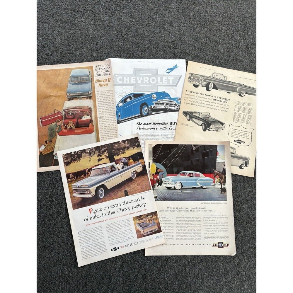 Lot Vintage Chevrolet Print Ads 1950s 1960s Chevy Nova Impala Pickup Truck